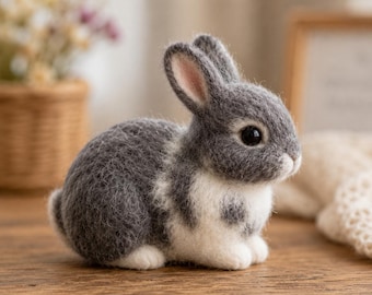 Handmade Needle Felted Bunny, Cute Rabbit Figurine, Woodland Animal Decor, Storybook Bunny Gift, Waldorf Inspired Nursery Decor