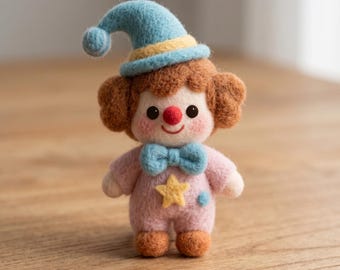 Needle Felted Clown Plushie, Handmade Jester Doll, Handmade Wool Desk Decor, Cute Felt Gift, gift for kids
