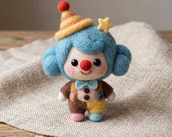 Needle Felted Clown Plushie, Handmade Jester Doll, Handmade Wool Desk Decor, Cute Felt Gift, gift for kids
