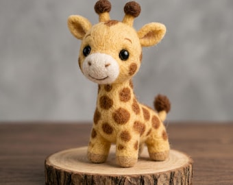 Handmade Needle Felted Giraffe Figurine – Cute Long Neck Desk Decor, Miniature Wool Animal, Unique Home Accent, Gift for Animal Lovers