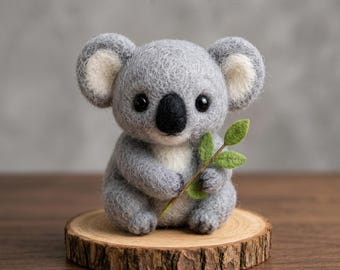 Handmade Needle Felted Koala Figurine – Miniature Wool Australian Animal, Whimsical Desk Decor, Cute Gift for Koala Lovers