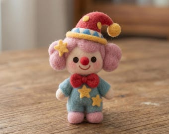 Needle Felted Clown Plushie, Handmade Jester Doll, Handmade Wool Desk Decor, Cute Felt Gift, gift for kids
