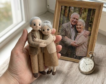 Custom Needle Felted Portrait Figurine – Handmade Wool Family Member Statue, Pet Memorial Sculpture, Personalized Felt Art Doll for Wedding