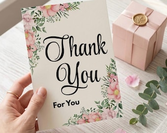 Floral Thank You Card | Pink Watercolor Flowers, Elegant Wedding (Digital Download)