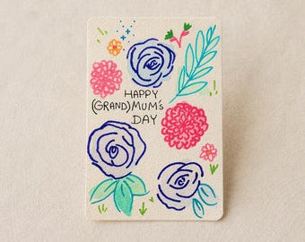 Ręcznie robiona kartka na Dzień Matki z motywem kwiatowym – kartka dla babci – minimalistyczny wzór kwiatowy