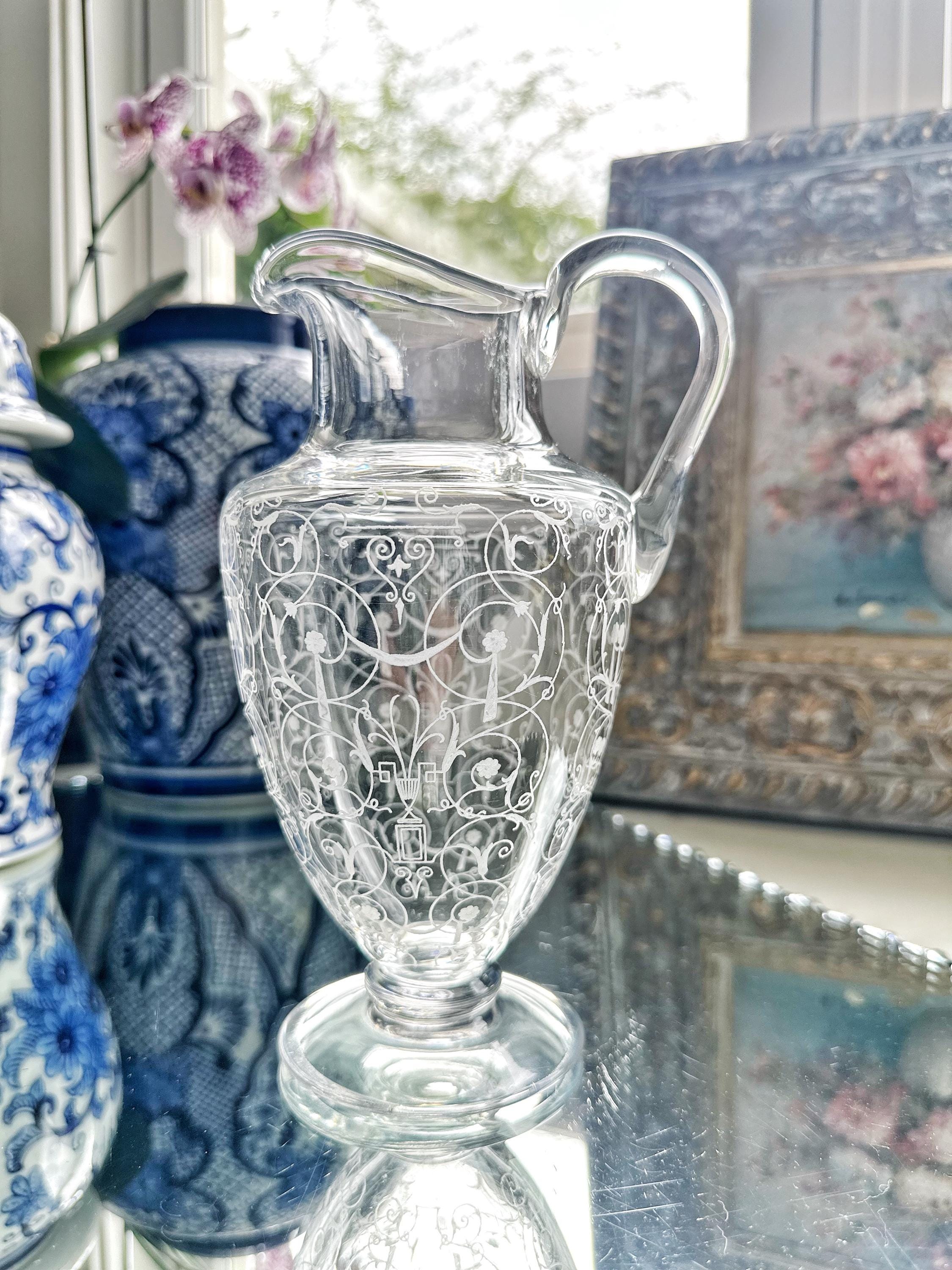 Baccarat クリスタル花瓶 波形デザイン Baccarat French Crystal Pitcher Etched Michelangelo Art Deco Hand
