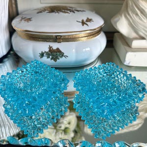 Vintage Salt Cellars Fenton Hobnail Glass Turquoise Blue Glass Set Of 2