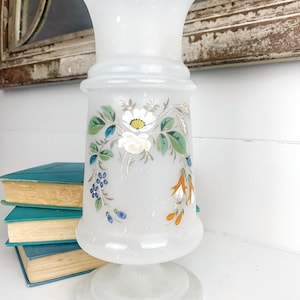 Antique Bristol Opaline Hand Blown Glass Vase With Hand Painted Flowers