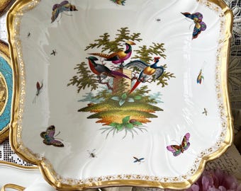 Antique RK Dresden Bowl Large Richard Klemm Birds Of Paradise Scalloped Bowl