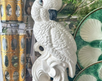 Vintage White Ceramic Cockatoo/Parrot/Blanc De Chine Style/Maximalism