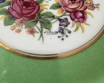 French Limoges Dinner Plate Set Floral With Green Border - Etsy
