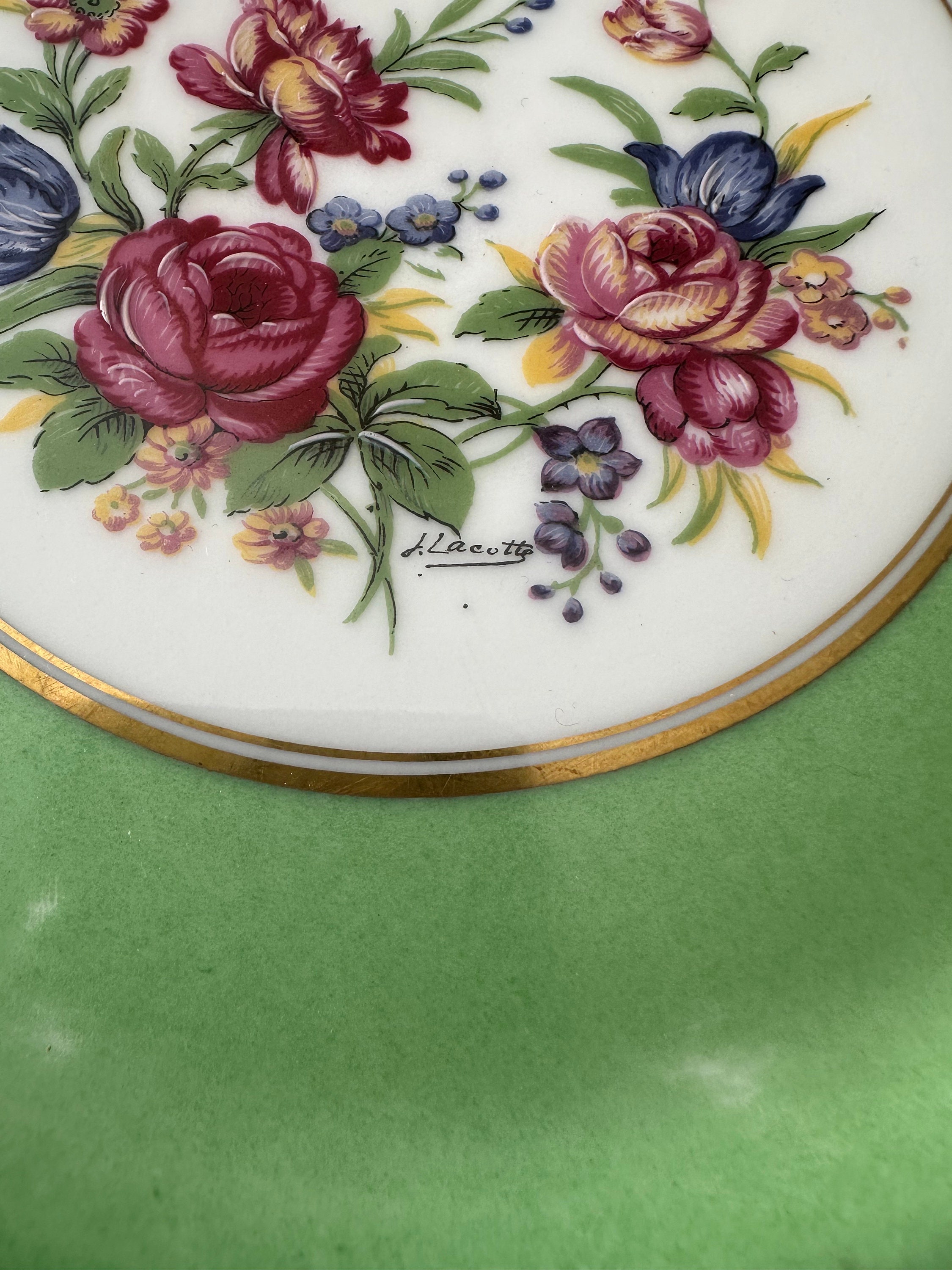 French Limoges Dinner Plate Set Floral With Green Border - Etsy
