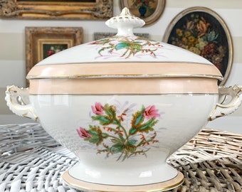 Large Vintage Oval Hand Painted Porcelain Soup Tureen