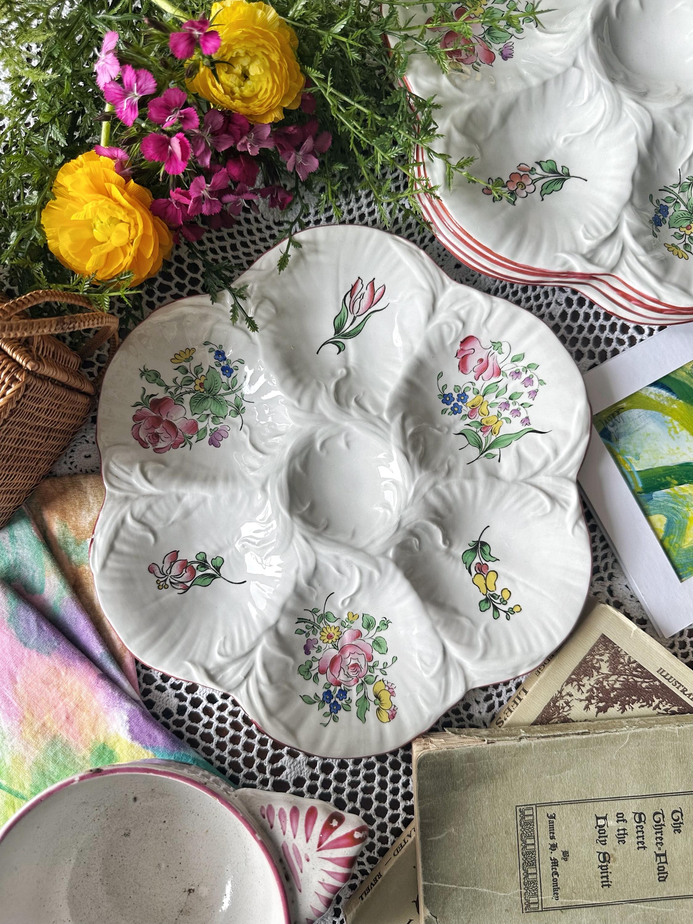 Luneville フランス　蝶々　ブルーグリーン　アンティーク　オクトゴナル Luneville Strasbourg - Etsy