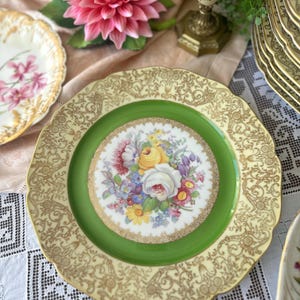 French Limoges Dinner Plate Set Floral With Green Border - Etsy