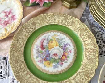 French Limoges Dinner Plate Set Floral With Green Border - Etsy