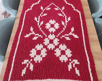 Custom Designed Puffy Rope Prayer Mat - Red Flower Garden Series