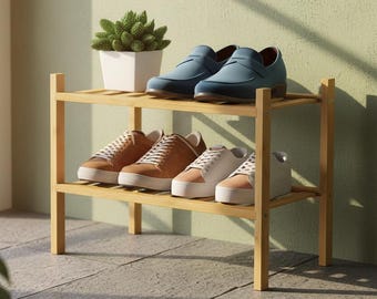 Rangement à chaussures en bambou à 2 niveaux, organisateur de chaussures empilable dans l'entrée