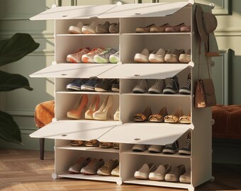 6 Tier Stackable Shoe Storage Cabinet, 24 Pair Organizer, Plastic Cube Shelf