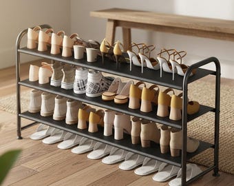 3 Tier Wide Metal Shoe Rack, Entryway Storage Organizer Shelf