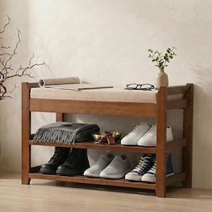 Banc de rangement pour chaussures avec coussin pour entrée, rangement pour chaussures en bambou, rangement pour chaussures en bois pour décoration d'intérieur image 10