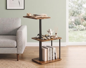 Table d'appoint unique à hauteur réglable avec étagère de rangement, table basse et table de chevet pour la décoration intérieure
