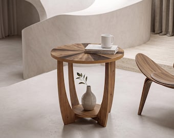 Unique End Table For Decor and Utility, Side Table with Storage Shelf, Wood Accent Table for Living Room