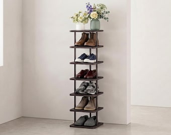 Rangement à chaussures peu encombrant 7 niveaux, Range-chaussures étroit en bois, Support à chaussures dans l'entrée