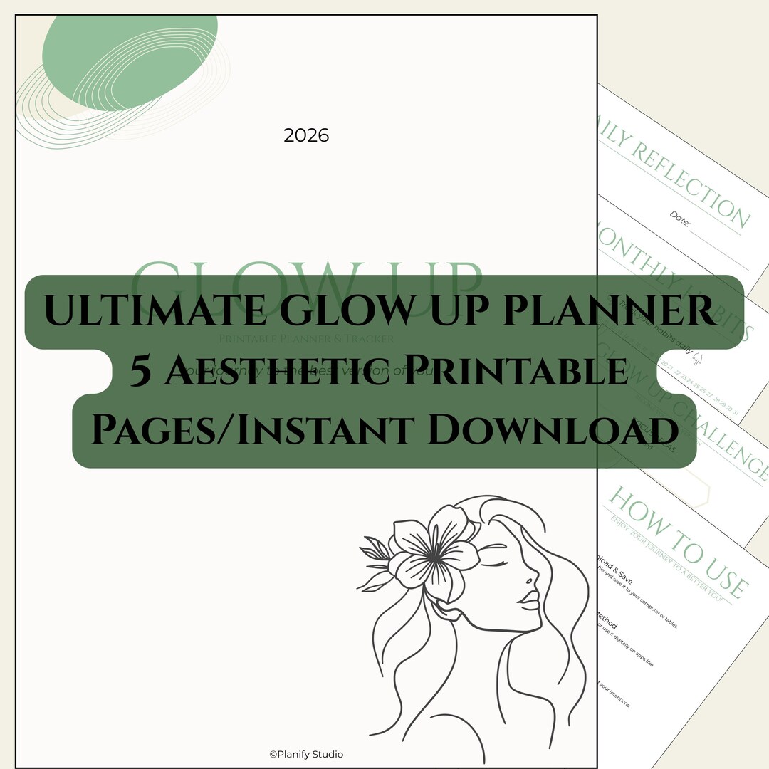 2026 Glow up Digital Planner Minimalist Sage Green Daily Weekly Tracker ...