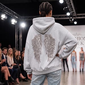 Hoodie met strass-engelenvleugels, oversized trui met kristallen, glinsterende hoodie met grafische print, gothic streetwear-sweatshirt