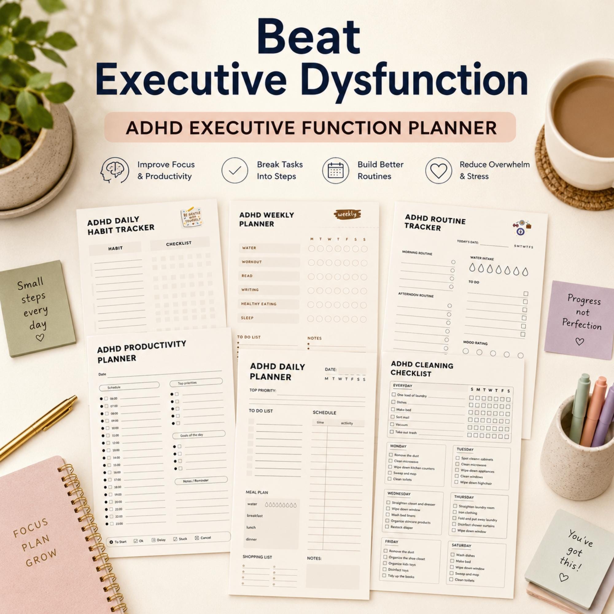 ADHD Habit Tracker Printable | Daily Weekly Monthly Planner for Adults ...