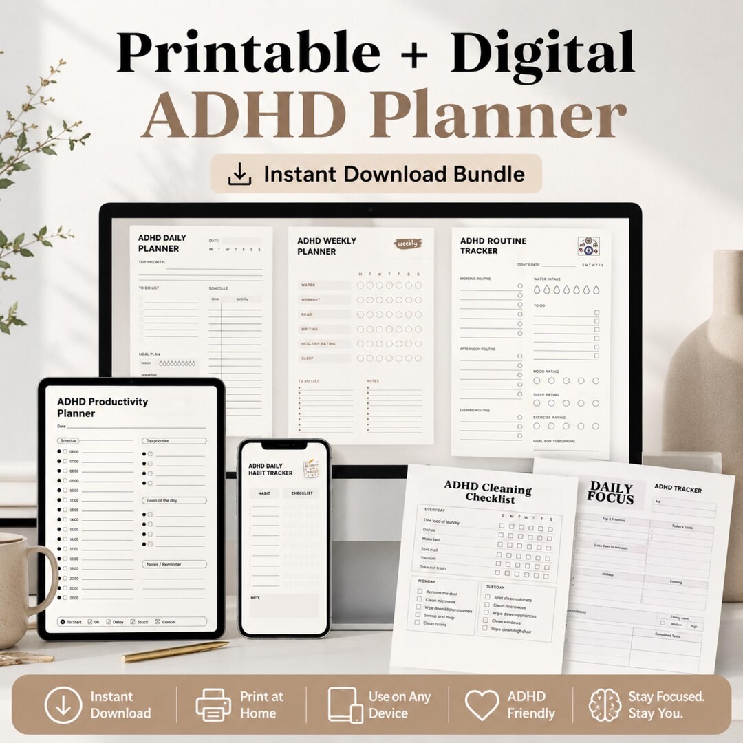ADHD Habit Tracker Printable | Daily Weekly Monthly Planner for Adults ...