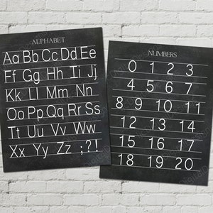 Printable Vintage Alphabet and Numbers Manuscript Print Classroom Poster Digital Chalkboard Word Art 16x20 - INSTANT DOWNLOAD