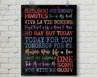 RENT Musical Inspired Fan Art, Printable Rent Musical Quote Subway Word Art Poster, Rent quotes, 11x14 and 8x10 INSTANT DOWNLOAD