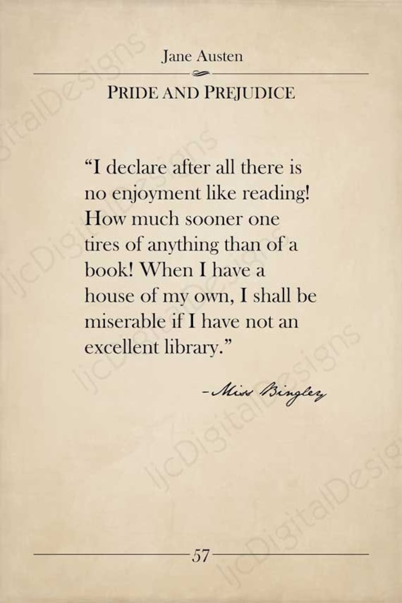 Printable book page wall art, Jane Austen quote, Pride Prejudice, reading, vintage literary print, classic literature book page, large size image 2