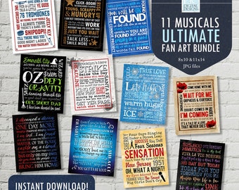 HUGE Printable Set Broadway Musical Quotes, Word Art Poster, Fan Art, Hamilton, Wicked, Music Man, 11x14, 8x10 INSTANT DOWNLOAD