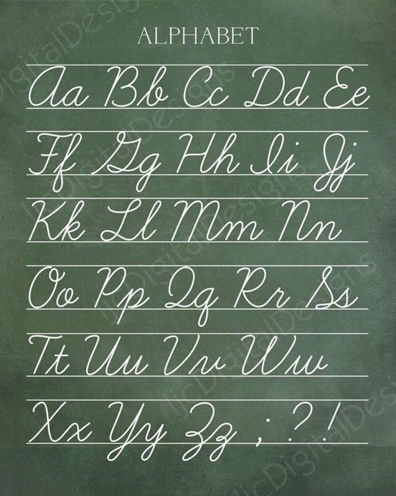 Vintage Alphabet Cursive Classroom Poster Digital Chalkboard Etsy