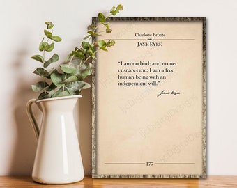 Printable book page wall art, Jane Eyre quote, I am no bird, vintage literary print poster, classic literature book page, large size