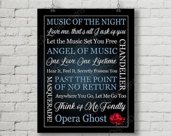 Phantom of the Opera Musical Inspired Fan Art, Printable Phantom Musical Quote, Broadway Word Art Poster, 11x14 and 8x10 INSTANT DOWNLOAD