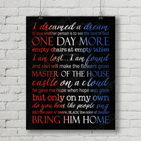 Printable Les Miserables Broadway Musical Digital Subway Art Quotes Lyrics Typography Poster Decoration 11x14 and 8x10 - INSTANT DOWNLOAD