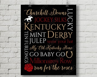 Kentucky Derby Digital Printable Subway Art Decoration Poster Sign - INSTANT DOWNLOAD