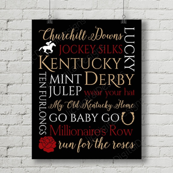 Kentucky Derby Digital Printable Subway Art Decoration Poster Sign - INSTANT DOWNLOAD