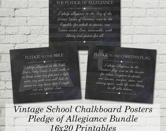 Pledge of Allegiance | Pledge to the Bible | Pledge Christian Flag | Classroom Poster Printable Chalkboard Bundle 16x20 - INSTANT DOWNLOAD