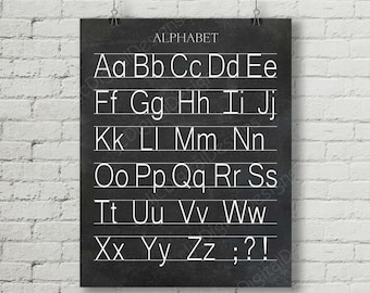 Vintage Alphabet Manuscript Print Classroom Poster Digital Chalkboard Word Art 16x20 - Back to School Teacher Appreciation Gift