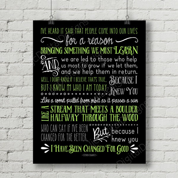 Printable Wicked For Good 11x14 and 8x10 INSTANT DOWNLOAD