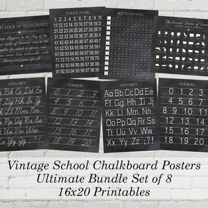 Printable Vintage Alphabet and Numbers Classroom Homeschool Posters Bundle Set Digital Chalkboard Word Art 16x20 - INSTANT DOWNLOAD