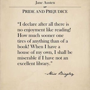 Printable book page wall art, Jane Austen quote, Pride Prejudice, reading, vintage literary print, classic literature book page, large size image 3