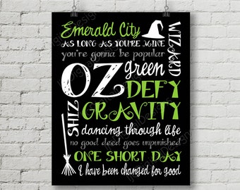 Printable Wicked Musical Quotes Digital Subway Art Typography Poster Decoration 11x14 and 8x10 INSTANT DOWNLOAD