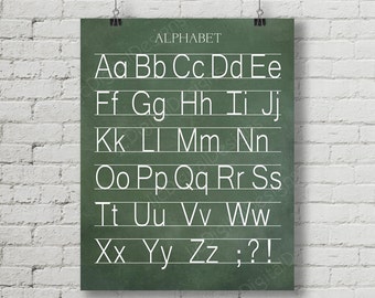 Vintage Alphabet Manuscript Print Classroom Poster Digital Chalkboard Word Art 16x20 - Back to School Teacher Appreciation Gift