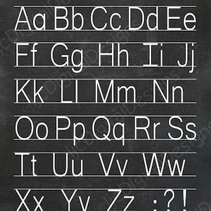 Vintage Alphabet Manuscript Print Classroom Poster Digital Chalkboard ...